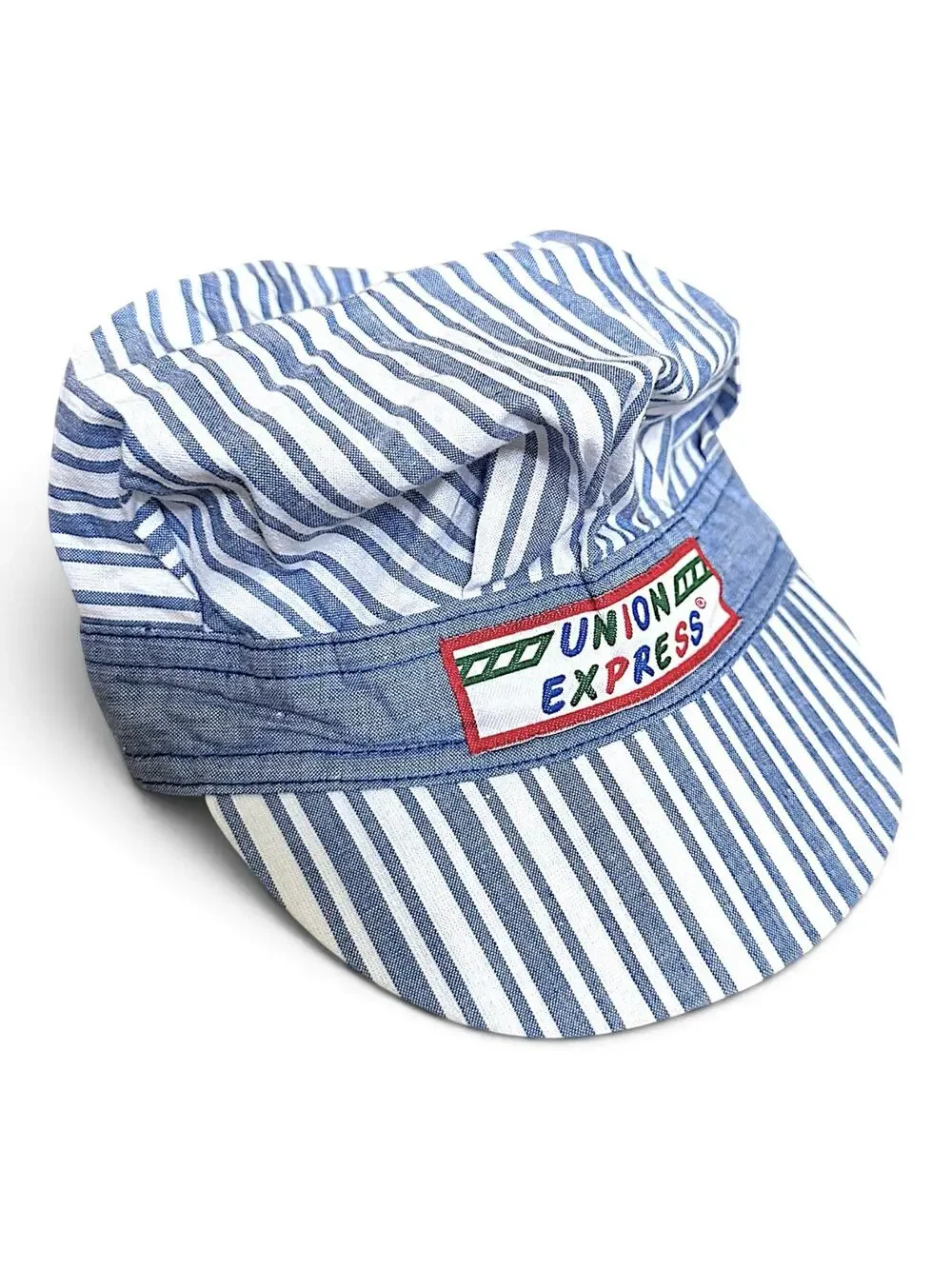 Vintage Union Express Railroad Engineer Cap Toddler 4 Blue White Stripe